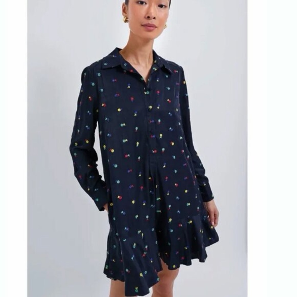 Tuckernuck Callahan Shirt Dress - Navy Multicolor Floral Long Sleeve Dress